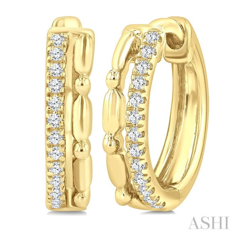1/10 Ctw Single Cut Diamond Bead Petite Huggie Fashion Earrings in 10K Yellow Gold