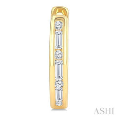 1/5 Ctw Baguette & Round Cut Diamond Channel Set Petite Huggie Earrings in 10K Yellow Gold