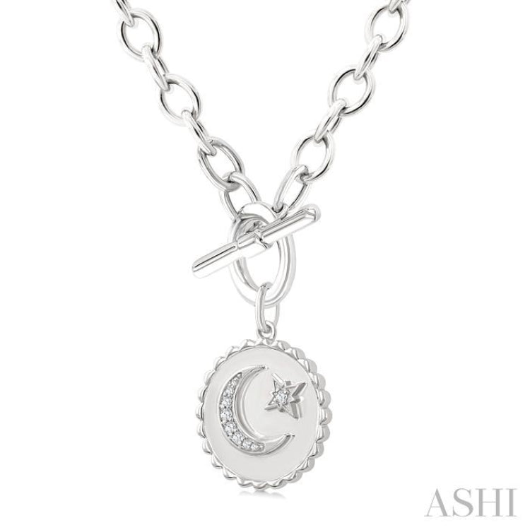 1/20 Ctw Crescent Moon & Star Toggle Single Cut Diamond Fashion Necklace in Sterling Silver