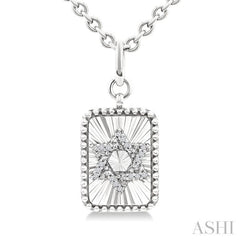 1/10 Ctw Rectangle Fluted Medallion Single Cut Diamond Star of David Pendant With Chain in Sterling Silver