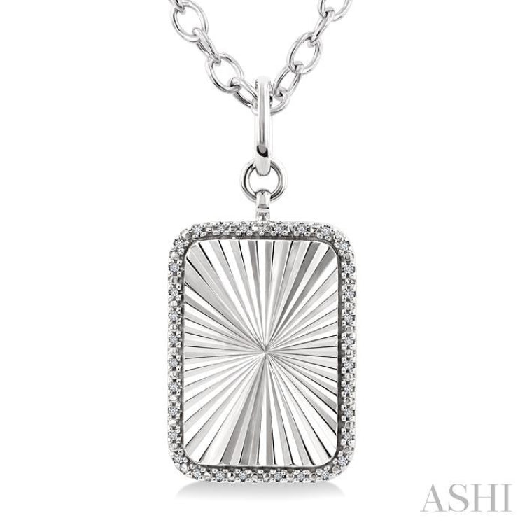 1/10 Ctw Rectangular Fluted Medallion Single Cut Diamond Pendant With Chain in Sterling Silver