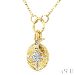 1/8 Ctw Crescent Moon & Star Charm Fluted Round Cut Diamond Fashion Pendant With Chain in 10K Yellow and White Gold