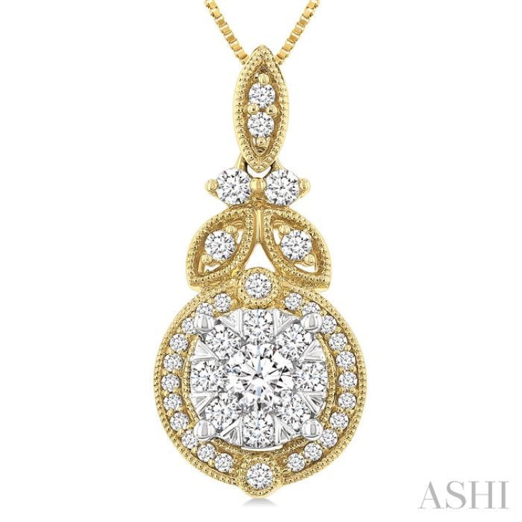 1/2 Ctw Lovebright Circular Shape Round Cut Diamond Pendant With Chain in 14K Yellow and White Gold