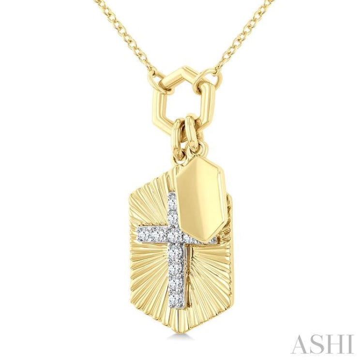 1/8 Ctw Cross Charm Fluted Round Cut Diamond Fashion Pendant With Chain in 10K Yellow and White Gold