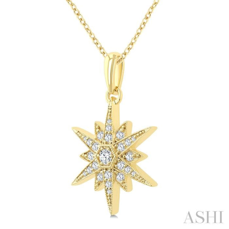 1/4 Ctw Round Cut Diamond Star Pendant With Chain in 10K Yellow Gold
