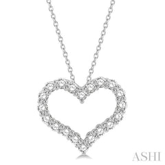 1 Ctw Heart Shape Round Cut Diamond Pendant With Chain in 14K White Gold