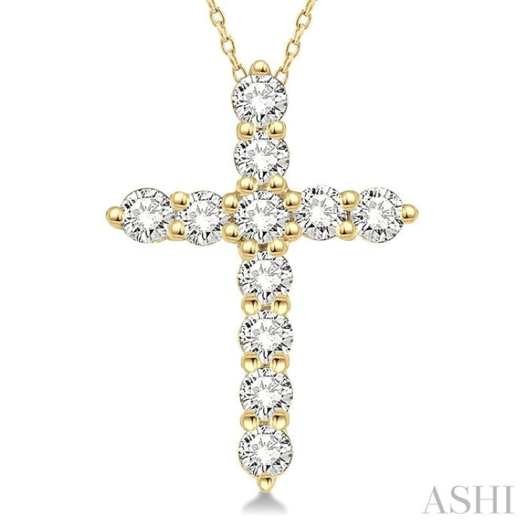1/4 Ctw Round Cut Diamond Cross Pendant With Chain in 14K Yellow Gold