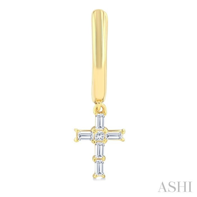 1/5 Ctw Princess and Baguette Cut Diamond Cross Petite Fashion Hoop Earrings in 10K Yellow Gold