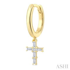 1/5 Ctw Princess and Baguette Cut Diamond Cross Petite Fashion Hoop Earrings in 10K Yellow Gold