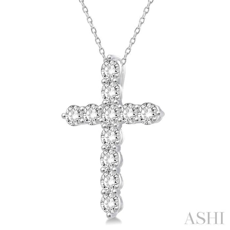 1/4 Ctw Round Cut Diamond Cross Pendant With Chain in 14K White Gold