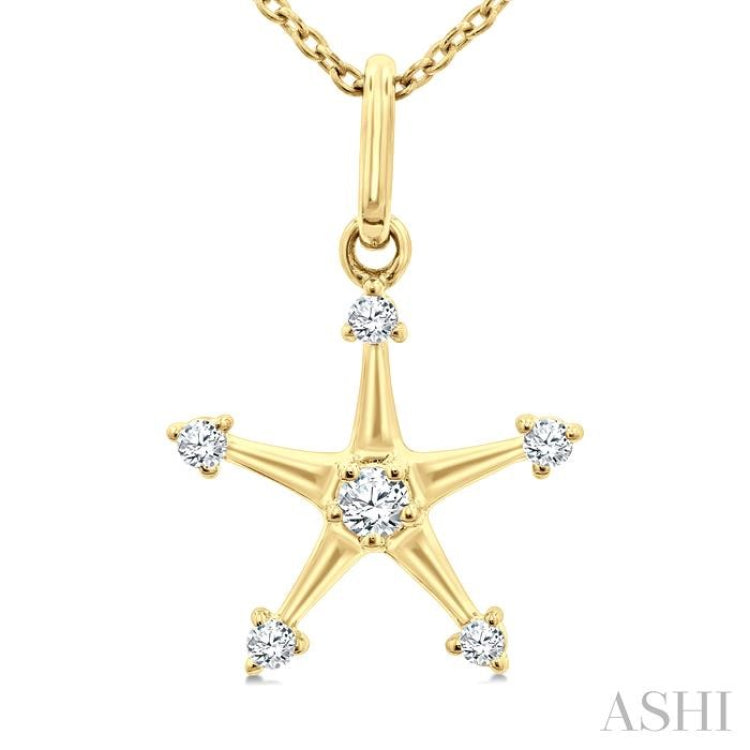 1/10 Ctw Star Round Cut Diamond Petite Fashion Pendant With Chain in 10K Yellow Gold