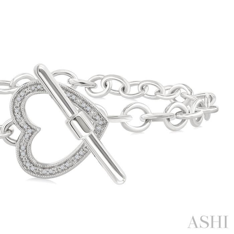 1/10 Ctw Heart Toggle Single Cut Diamond Fashion Bracelet in Sterling Silver