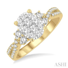 3/4 Ctw Oval Shape Center Criss Cross Shank Lovebright Round Cut Diamond Engagement Ring in 14K Yellow and White gold