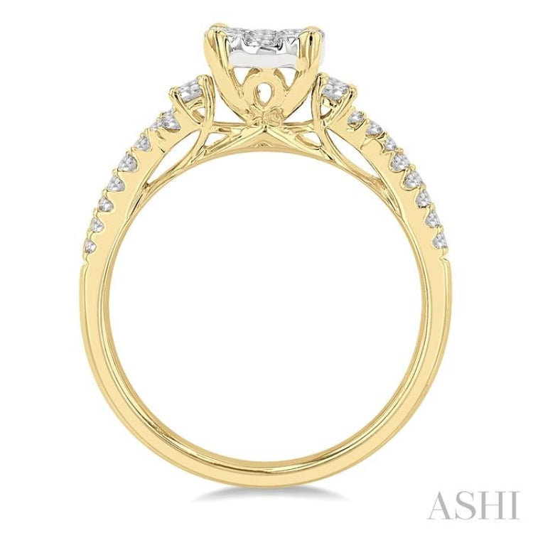 3/4 Ctw Oval Shape Center Criss Cross Shank Lovebright Round Cut Diamond Engagement Ring in 14K Yellow and White gold