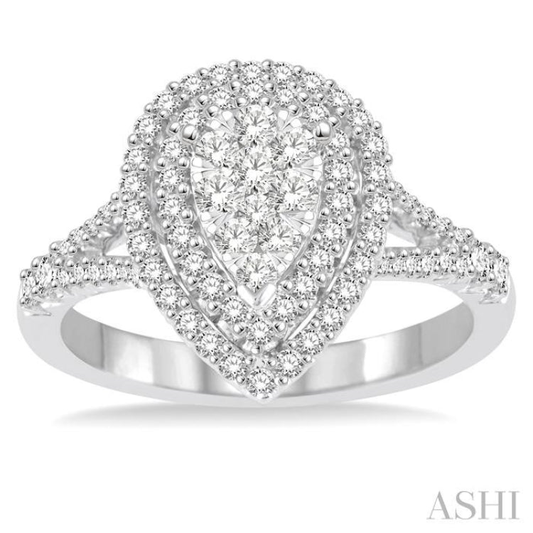 3/4 Ctw Pear shape Diamond Lovebright Diamond Ring in 14K White Gold