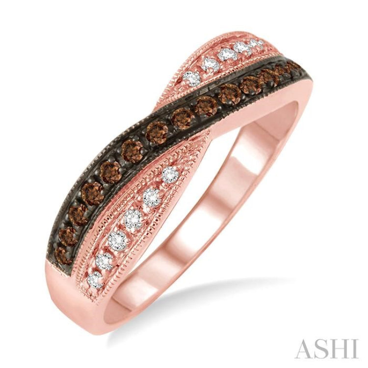 1/4 Ctw Single Cut White and Champagne Brown Diamond Ring in 10K Rose Gold