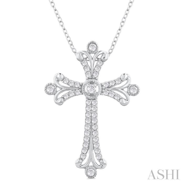 1/3 Ctw Cross Round Cut Diamond Fashion Pendant With Chain in 14K White Gold