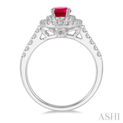 7x5 MM Oval Shape Ruby and 1/2 Ctw Round Cut Diamond Precious Ring in 14K White Gold