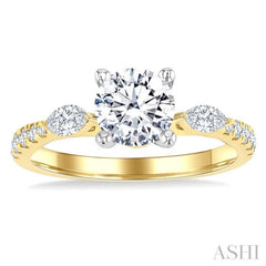 3/8 Ctw Marquise and Round Cut Diamond Semi-Mount Engagement Ring in 14K Yellow and White Gold