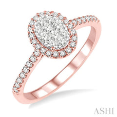 1/2 Ctw Oval Shape Diamond Lovebright Ring in 14K Rose and White Gold