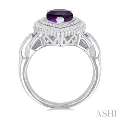 10X7 MM Pear Cut Amethyst and 1/20 Ctw Round Cut Diamond Semi-Precious Ring in Sterling Silver