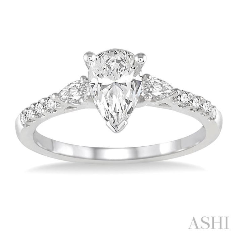 7/8 Ctw Pear & Round Cut Diamond Engagement Ring With 1/2 Ct Pear Cut Center Stone in 14K White Gold