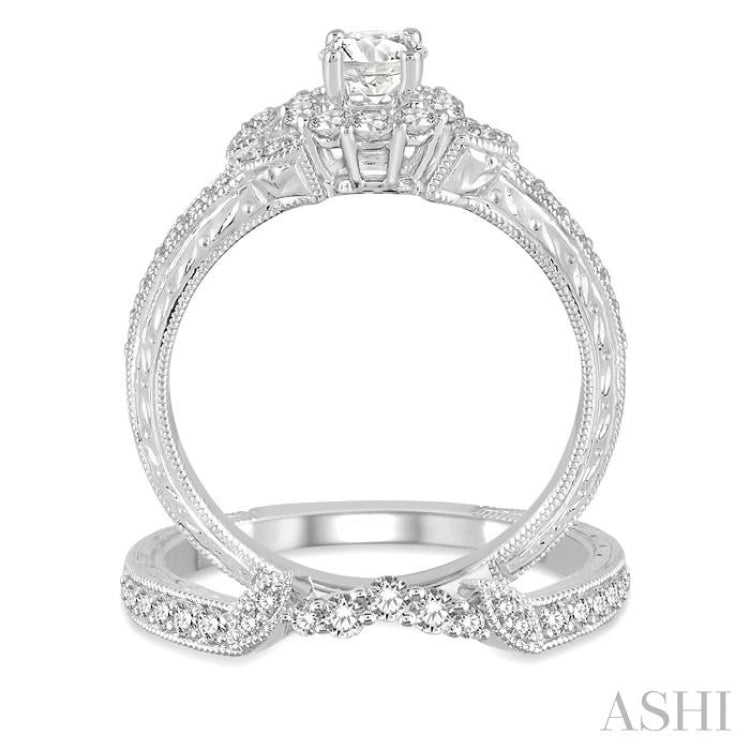 3/4 Ctw Diamond Bridal Set with 1/2 Ctw Round Cut Engagement Ring and 1/6 Ctw Wedding Band in 14K White Gold