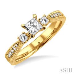 1/2 Ctw Diamond Engagement Ring with 1/3 Ct Princess Cut Center Stone in 14K Yellow Gold
