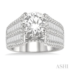 1 5/8 Ctw Wide Shank Baguette and Round Cut Diamond Semi-Mount Engagement Ring in 14K White Gold