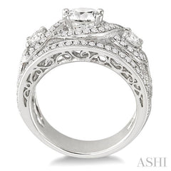 1 1/2 Ctw Round Cut Diamond Semi-Mount Engagement Ring in 14K White Gold