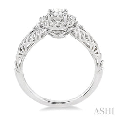 5/8 Ctw Diamond Engagement Ring with 3/8 Ct Round Cut Center Stone in 14K White Gold