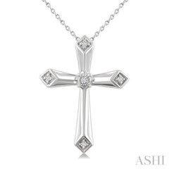 1/20 Ctw Single Cut Diamond Fashion Cross Pendant With Chain in Sterling Silver