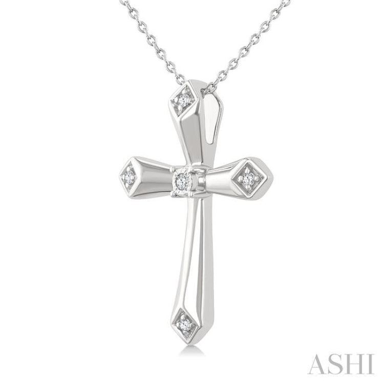 1/20 Ctw Single Cut Diamond Fashion Cross Pendant With Chain in Sterling Silver