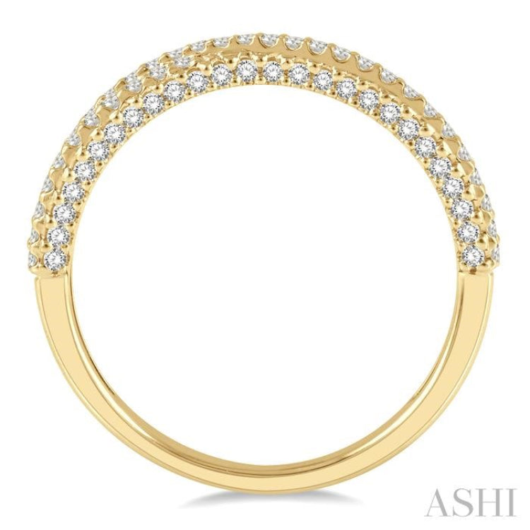 1/2 Ctw Split Criss Cross Shank Round Cut Diamond Stackable Fashion Band in 14K Yellow Gold