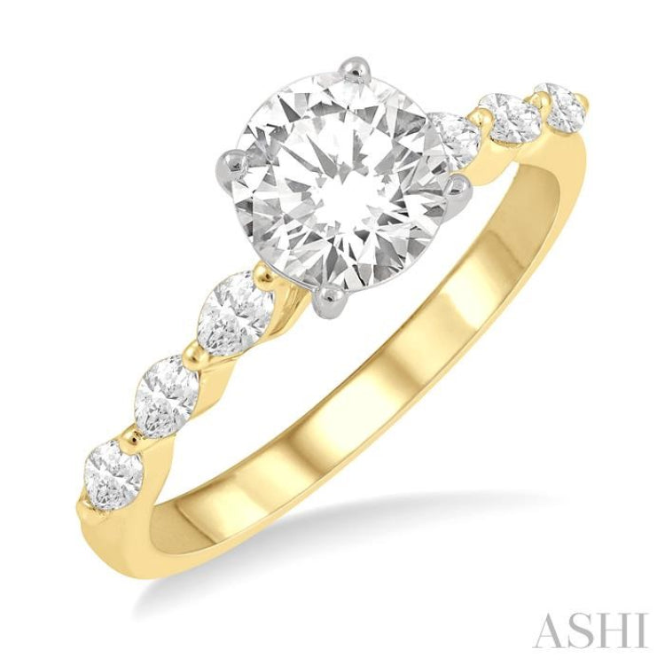 3/8 Ctw Round Shape Marquise Cut Semi-Mount Engagement Ring in 14K Yellow and White Gold