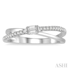 1/6 Ctw Criss Cross Baguette and Round Cut Diamond Fashion Ring in 14K White Gold