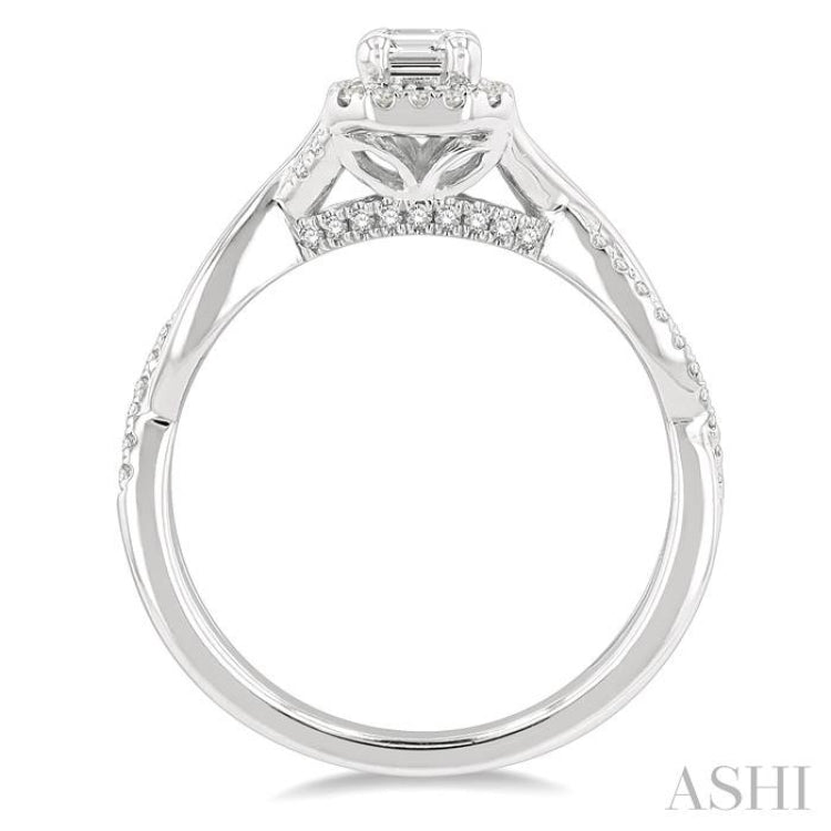 1/5 Ctw Twisted Shank Emerald Shape Round Cut Diamond Semi-Mount Engagement Ring in 14K White Gold