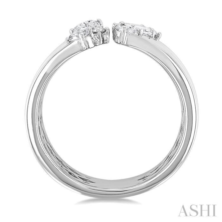 3/4 Ctw Open Top Mixed Diamond Cut Wide Fashion Band in 14K White Gold