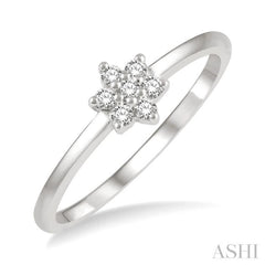 1/8 Ctw Floral Motif Single Cut Diamond Petite Fashion Ring in 10K White Gold