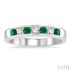 2.5 MM Round Cut Emerald and 1/5 Ctw Channel Set Round Cut Diamond Band in 14K White Gold