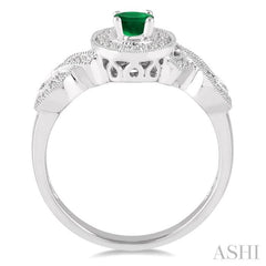 6x4 MM Oval Cut Emerald and 1/4 Ctw Round Cut Diamond Ring in 10K White Gold