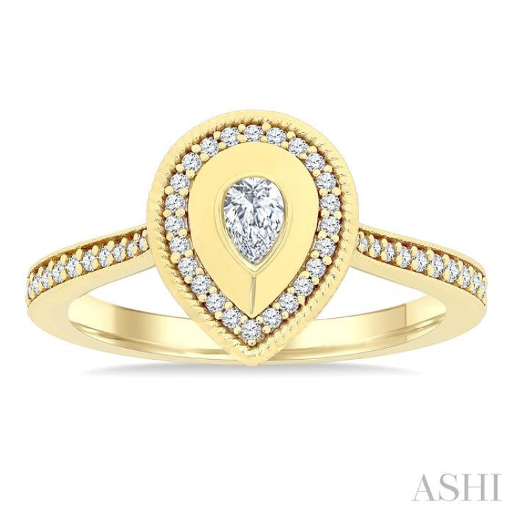 1/3 Ctw Pear shaped Art Deco Pear and Round Cut Diamond Fashion Ring in 14K Yellow Gold