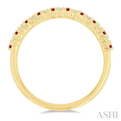 1.35 MM Round Shape Ruby and 1/10 Ctw Petite Round Cut Diamond Precious Stack Band in 10K Yellow Gold