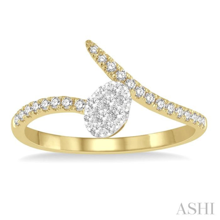 1/4 Ctw Open-End Oval Mount Lovebright Round Cut Diamond Ladies Ring in 14K Yellow and White Gold