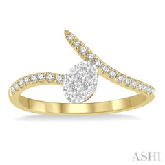 1/4 Ctw Open-End Oval Mount Lovebright Round Cut Diamond Ladies Ring in 14K Yellow and White Gold