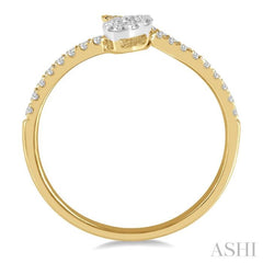 1/4 Ctw Open-End Oval Mount Lovebright Round Cut Diamond Ladies Ring in 14K Yellow and White Gold