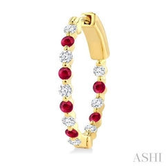 2 MM Round Cut Ruby and 1/2 Ctw Round Cut Diamond Precious Inside-Out Alternating Hoop Earrings in 14K Yellow Gold