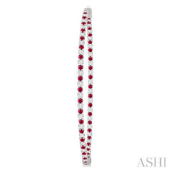 1.6 MM Ruby and Alternating 1 1/2 Ctw Round Cut Inside-Out Diamond Precious Hoop Earrings in 14K White Gold