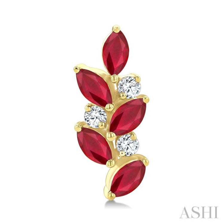 4X2 MM Marquise Shape Ruby and 1/6 Ctw Round Cut Diamond Zig-Zag Precious Earrings in 14K Yellow Gold