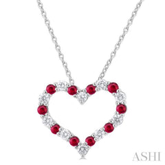 1.80 MM Round Cut Ruby and 1/4 Ctw Open Heart Round Cut Diamond Precious Fashion Pendant With Chain in 14K White Gold